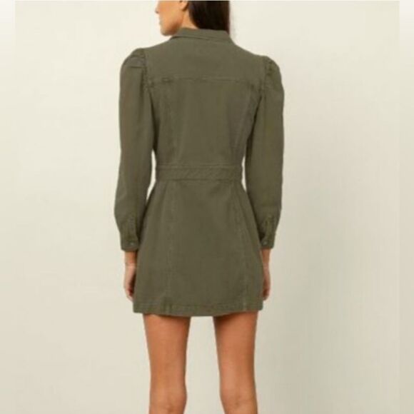 Rails Lisette Denim Twill Mini Dress Button Up Puff Sleeve Moss XS - Picture 3 of 12